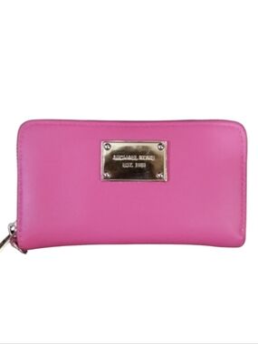 Michael Kors Vibrant Pink Zip Around Wallet with Gold Accents